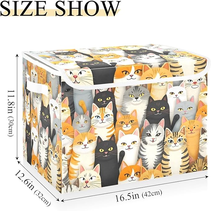 Group Of Cats Storage Cube Bins Basket with Lid Collapsible Flip-top Fabric with Handle for Home Bedroom Closet Office 16.5×12.6×11.8 in