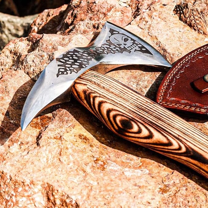 Handmade Viking Axe Carbon Steel Head with Wooden Handle Perfect Tactical Axe for Camping and Hunting Viking Hatchet Comes with Leather Sheath