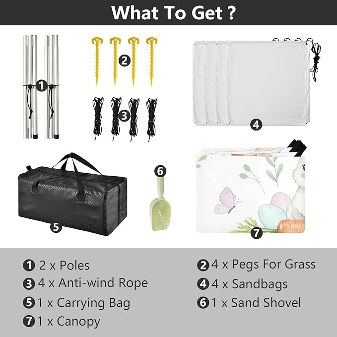 Beach Canopy with Windproof Ropes &amp Sandbags Beach Tent Sun Shade Sun Shelter for Camping Trips Fishing Backyard Fun or Picnics Easter Bunny