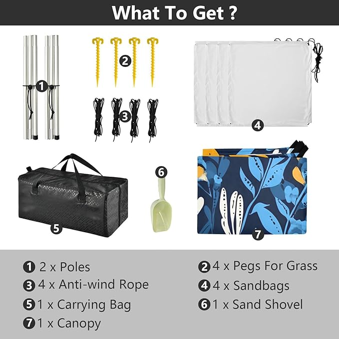 Beach Canopy with Windproof Ropes &amp Sandbags Beach Tent Sun Shade Sun Shelter for Camping Trips Fishing Backyard Fun or Picnics Leaves