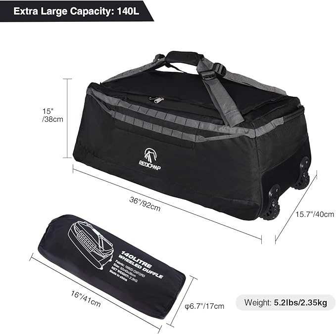 REDCAMP 85L/120L/140L Foldable Duffle Bag with Wheels Large Travel Duffel Bag