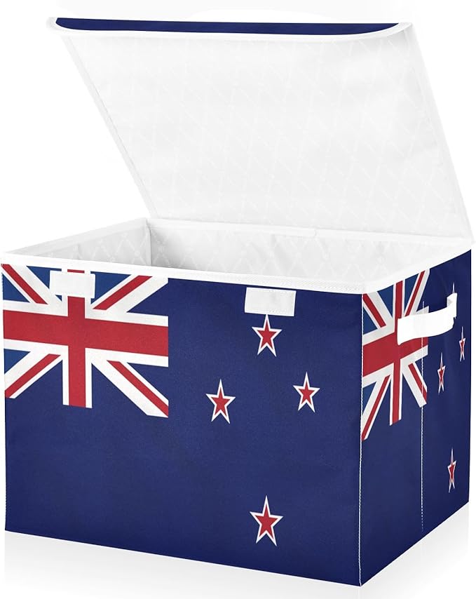 New Zealand Flag Zealander Kiwi National Blue Storage Bins with Lid Foldable Clothes Organizer Storage for Clothes for