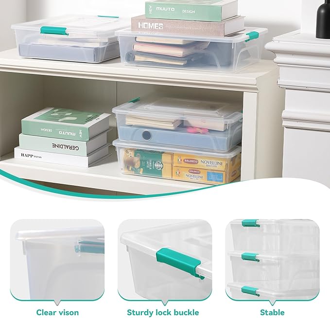 Clear Plastic Storage Bins with Lids Stackable Storage Box for Crafts Supplies (Large 4Pack Green)