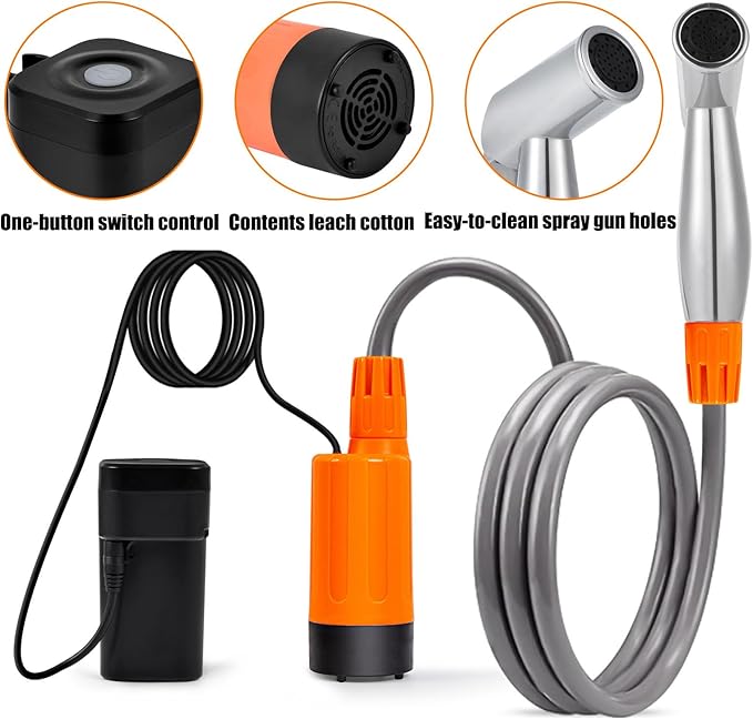 Spray gun headPortable electric outdoor shower two charging methods camping shower pump one-button switch control suitable for pet bathing and plant watering
