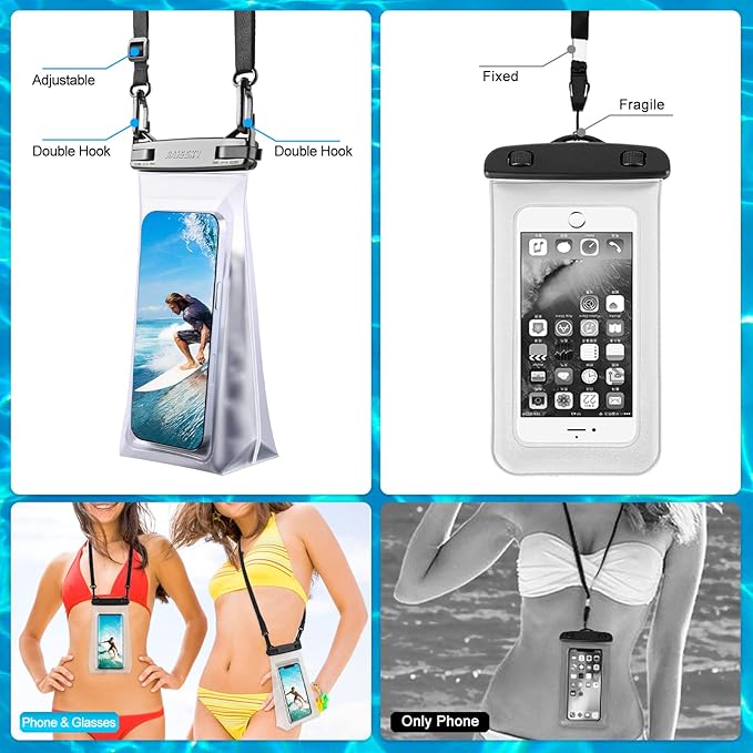 HAISSKY Large Waterproof Phone Pouch Floating Dry Bag for iPhone 13 12 11 Pro Up to 6.9 Waterproof Bag with Adjustable Strap Sunscreen Glasses Storage Dry Bag for Swimming Beach Water Parks (1 Pc)
