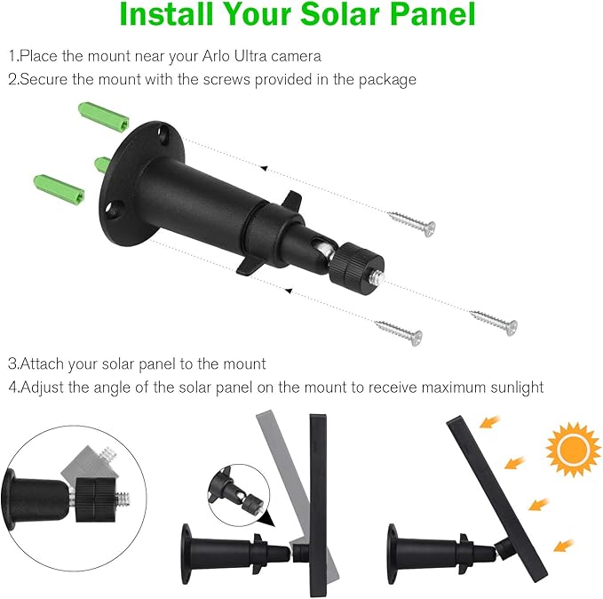 3 Pack Solar Panel Charger Compatible with Arlo Pro 5S 2K/Pro 4/3/Ultra 2/Ultra/Go 2with 11.5ft Waterproof Magnetic Charging Cable360° Adjustable Mount(NOT for Arlo Essential)-Black