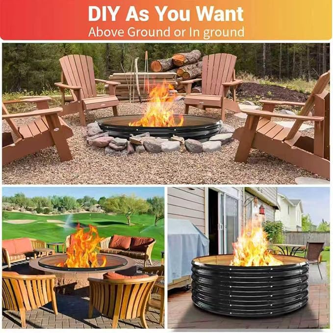 48 Inch Large Outdoor Fire Pit Ring17 Taller Heavy Duty High Heat Resistant Wood Burning Firepit for OutsideGalvanized Steel Outdoor Fireplace &amp Fire Pits Bowl for Backyard Bonfire PatioCamp
