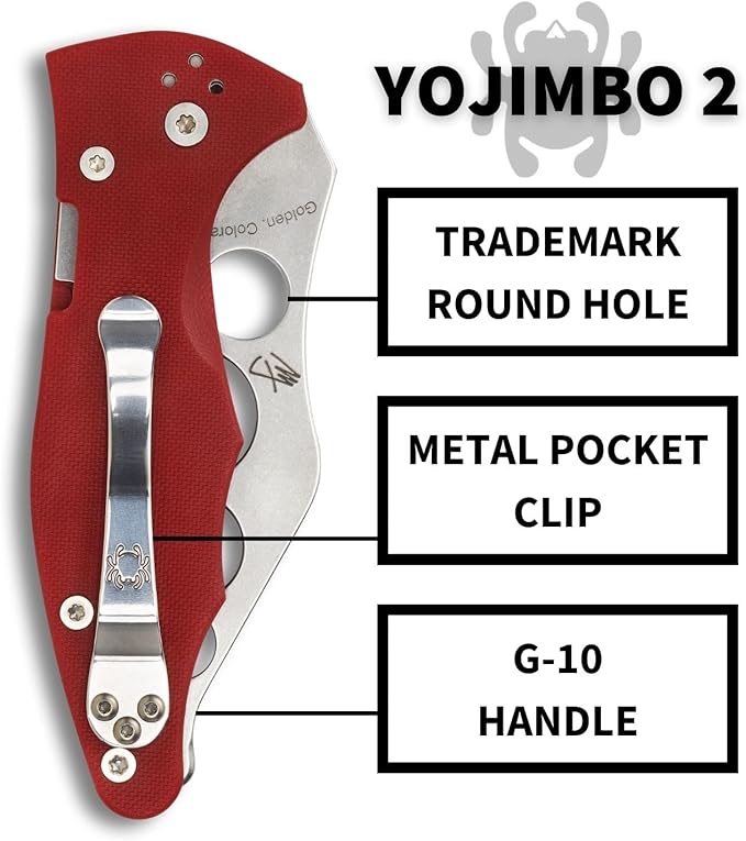 Spyderco Yojimbo 2 Trainer Folding Knife - Red G-10 Handle with Blunted CTS BD1 Steel Blade and Compression Lock - C85TR2