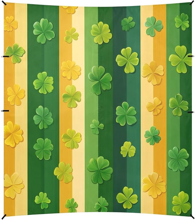 St Patrick's Striped Shamrocks Beach Tent Sun Shelter Set UPF50+ UV Protection 10.5 x 9.19 FT Camping Shade Canopy with Sandbags Sand Anchors Carrying Bag and Others