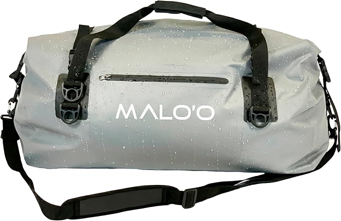 Malo’o Waterproof Dry Duffel Heavy-Duty Roll Top Waterproof Gear Bag with Shoulder Strap &amp Molle Loops Marine Duffel for Kayaking Boating Camping Beach &amp Travel Grey 60L