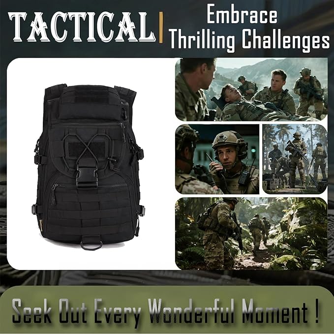40L 600D Nylon Tactical Backpack - Waterproof Multifunctional with MOLLE System for Outdoor Travel Sports and Hiking(Black)