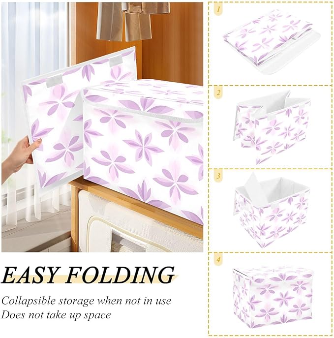 Collapsible Storage Bins with Lids Geometric Lavender Foldable Fabric Organizer Baskets for Closet Home &amp Seasonal Decor 16.5x12.6x11.8 Inches