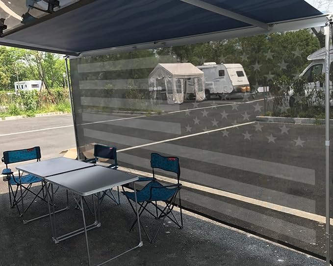 Tentproinc RV Awning Sun Shade Screen 7' X 20' 3'' (American Flag) Black Mesh Sunshade Camper Trailer Awning Shade Screen UV Blocker Completed Kits