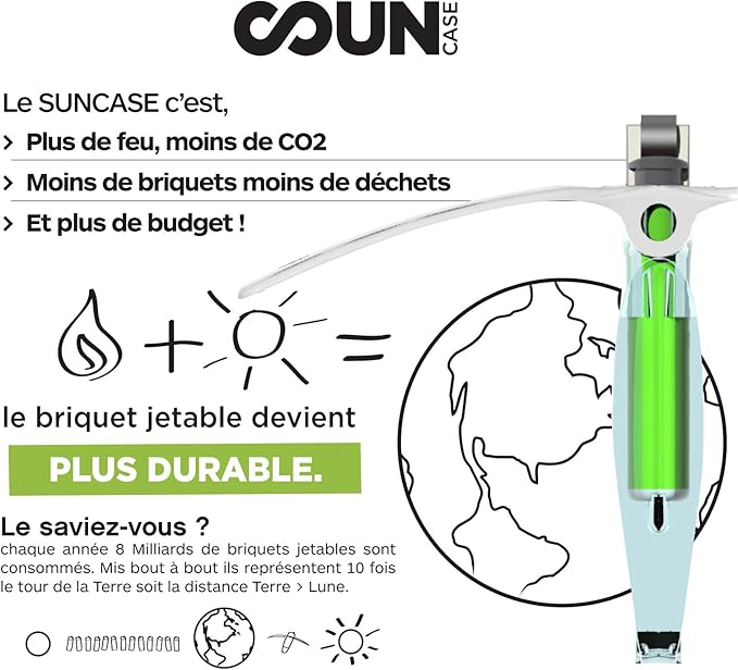 Suncase Solar Lighter - Compact Eco-Friendly Solar Powered Windproof Waterproof Ultralight Fire Starter (Black)