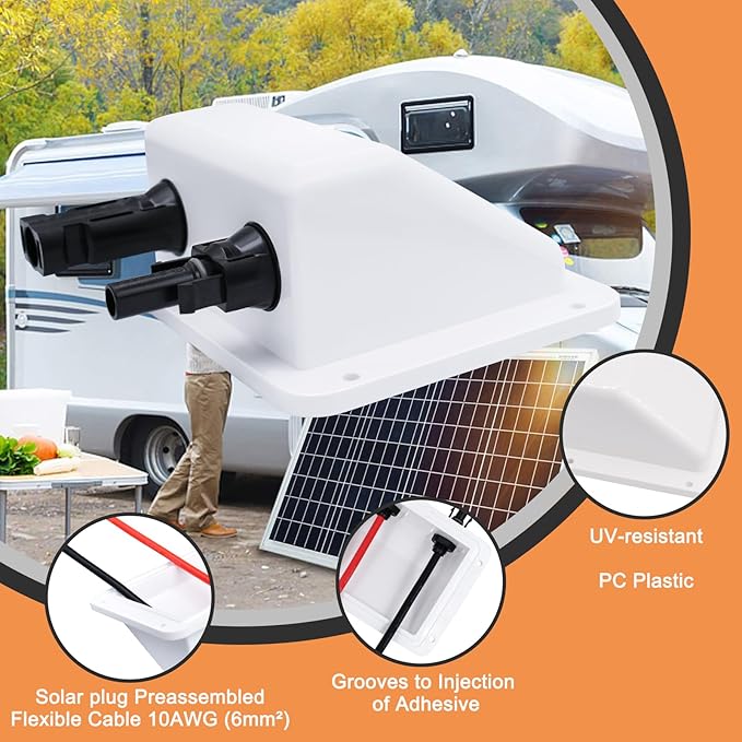 Solar Cable Entry Gland1Ft/30cm 10AWG Soft Solar Extension Cable and Connector UV Resistance Dual Cable Entry Gland Housing on Rv Boat Camper (1Ft White)