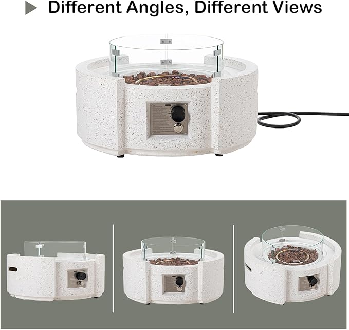 HOMPUS Round Fire Pit Table Outdoor Propane Fire Pit Table w Free Lava Rocks &amp Rain Cover Terrazzo Colorful Fire Pit Table w Wind Guard for Patio Outside