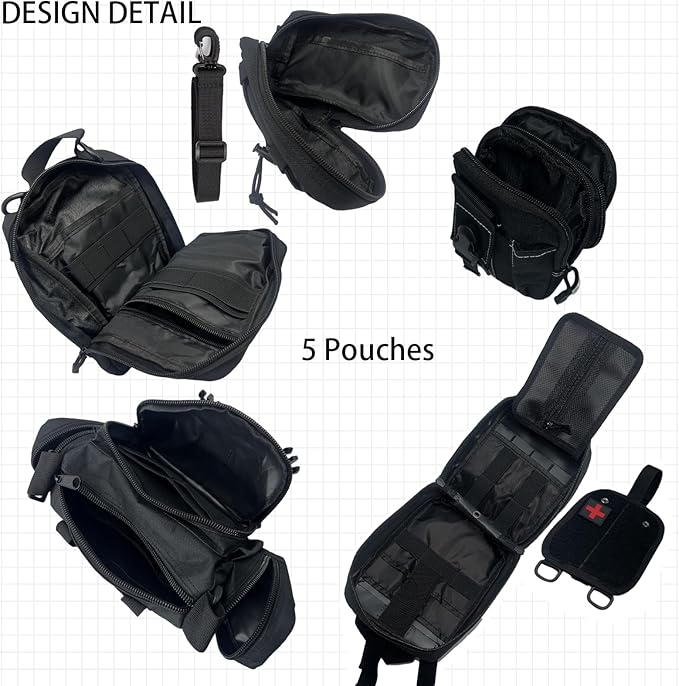 6 Pack Tactical Molle Car Seat Back Organizer Tactical Vehicle Panel with 5 Detachable Molle Pouch for Car Truck Ford Jeep VehicleUS Patch Automotive Organizer For Man (5 Pouches)
