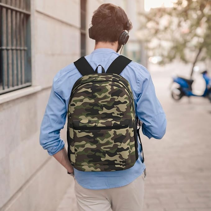 Green Camo Backpack Multipurpose Shoulder Bag Capacity Gym Outdoor Hiking Travel Camping Gym Daypack 17in