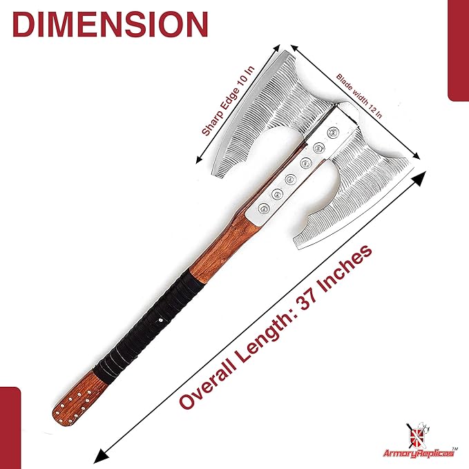 Armory Replicas™ Viking Double-Bladed Axe with Carbon Steel Blades and Leather-Wrapped Walnut Handle