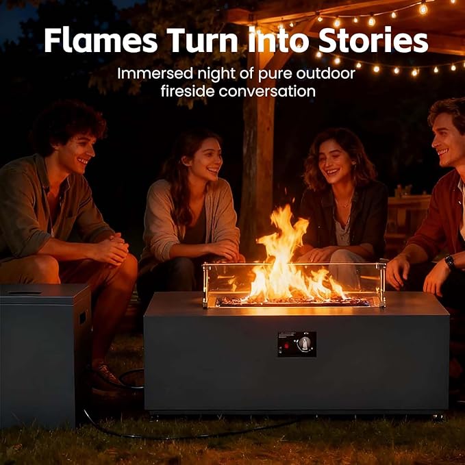 42 Propane Outdoor Fire Pit Table 55000 BTU Rectangular Aluminum Firepits with Tank Table and Waterproof Cover