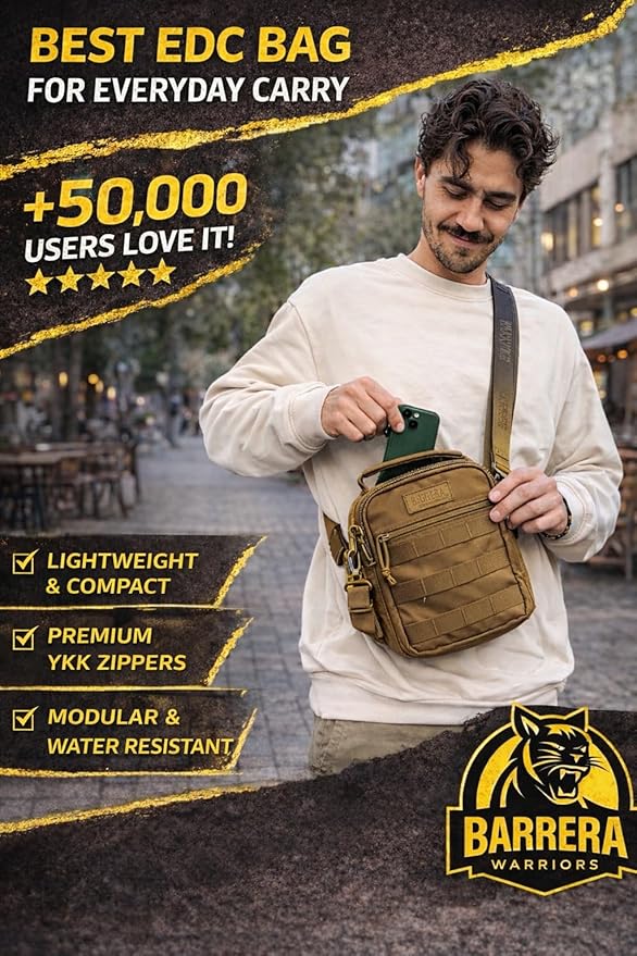 Tactical Backpack 25L + EDC Sling Bag Set- Military MOLLE Assault Pack with Crossbody Chest Bag Compact Tactical Daypack for Hiking Camping Travel &amp Bug Out Gear (Coyote Brown)