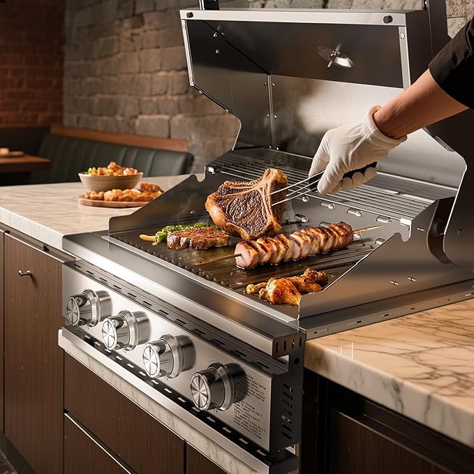 Premium Built In 4 Burner Propane Gas Grill ALL-Thickened 304 Stainless Steel 32000 BTU with 516sq.in. Cooking Space Baking Tray &amp Gratesfor Patio Backyard Parties Barbecue