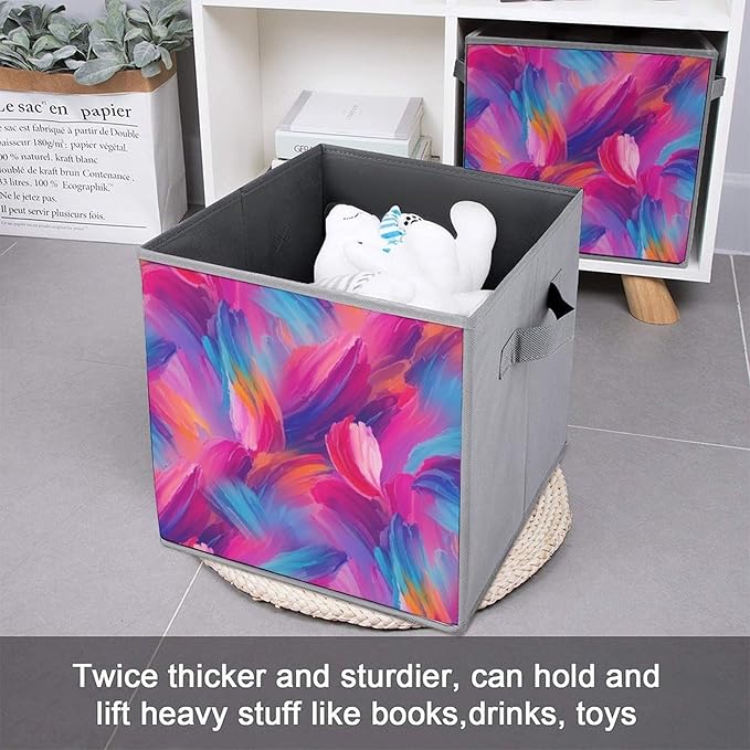 Practical Folding Storage Bins Purple Rainbow Sturdy Container for Wardrobe Kitchen Simplistic Storage Solution