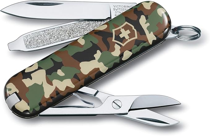 Victorinox Classic Swiss Army Pocket Knife Small Multi Tool Camping 7 Functions Blade small Nail file Screwdriver 2.5 mm Camouflage