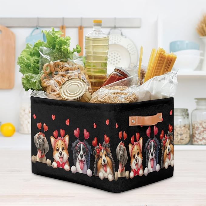 Pardick Basket Storage Bins Cute Animal Dog Rectangle Cube Basket Box Kids Girls Boys Toys Organizer Beaket Decor Foldable with Handle for Living Room Bedroom Closet Nursery Office Shelf Gifts