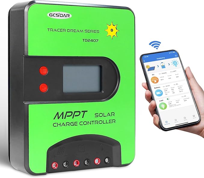 40A MPPT Solar Charge Controller 12V/24V Automatic Maximum PV 100V Charge Controller Built-in WiFi Adapter with LCD Display for Gel-Sealed Immersion AGM and Li-Ion Batteries (WiFi)