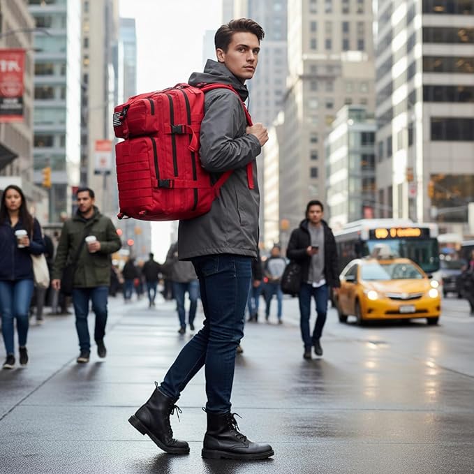 45L Military Tactical Backpack for Men &amp Women Bug Out Bag Assault pack Molle Daypack Hiking Trekking Rucksack(45L red)