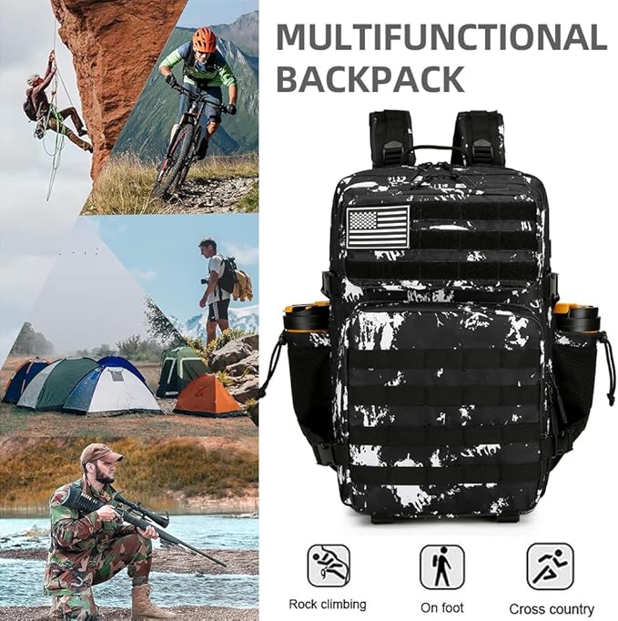 45L Military Tactical Backpacks 3 Days Assault Pack Bag Fitness Rucksack 3 Day Bug Out Bag Hiking Treeking Molle Daypack (Black Lightning)