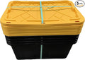 MonsterRAX 27 Gallon Storage Bins - Stackable Lockable Yellow Lids Black Bin 5-pack