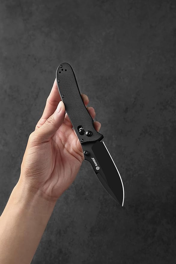 Firebird GANZO G704B-BK Pocket Folding Knife 3.34 440C Stainless Steel Black Blade G-10 Anti-Slip Handle with Clip Hunting Fishing Camping Folder Outdoor EDC Pocket Knife (Black)