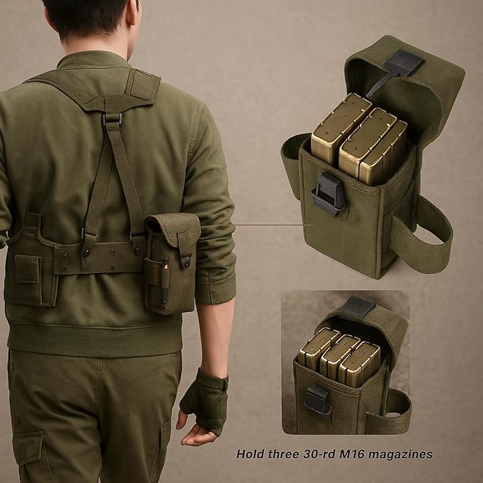 MT Military ALICE Yoke Shoulder Strap with Belt Utility Army Butt Pack and Canteen &amp Magazine Pouch set for Outdoor Backpack Olive Drab