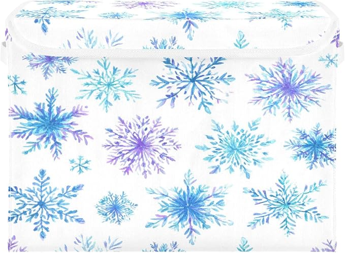 Christmas Baskets Collapsible Storage Bins with Lids Blue Purple Snowflakes A Storage Boxes Clothes Baskets for Organizing