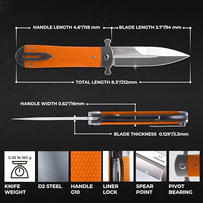 Firebird GANZO Adimanti Samson-OR Folding Pocket Knife Razor Sharp D2 Steel Blade Ergonomic G10 Anti-Slip Handle with Clip Hunting Fishing Camping Outdoor Flipper EDC Pocket Knife (Orange)