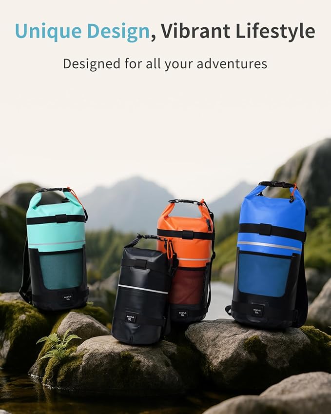 ECOHUB Waterproof Dry Bag for Women Men 5L/10L/20L Roll Top Lightweight Dry Storage Bag Backpack for Travel Kayaking Hiking Floating with Waterproof Phone Case