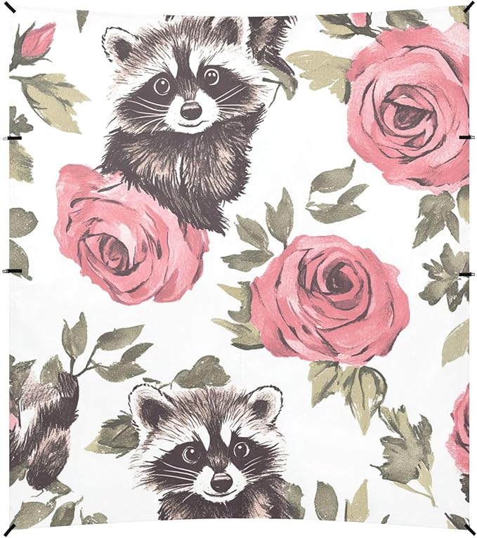 ALAZA Cute Raccoons Rose Beach Tent Sun Shelter Portable Canopy Sunshade for Outdoor Camping Picnics Backyard Fun 10x9 ft