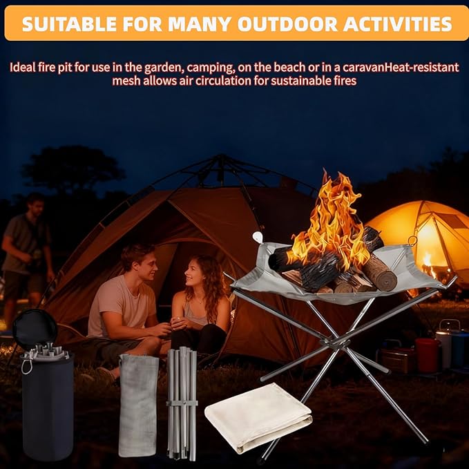 Portable Fire Pit for Camping22 inch Outdoor Folding Fireplace with Heat Resistant Firepit Mat &amp Carrying BagUpgrade 304 Stainless Steel Mesh BBQ Fire Bowl for PicnicsCampfireBackyardGarden