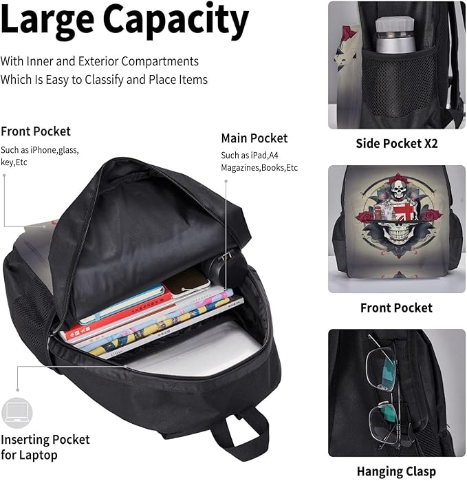3pcs Backpack Sets Skull Yoga Printed Backpacks Set With Lunch Bag Pencil Pouch