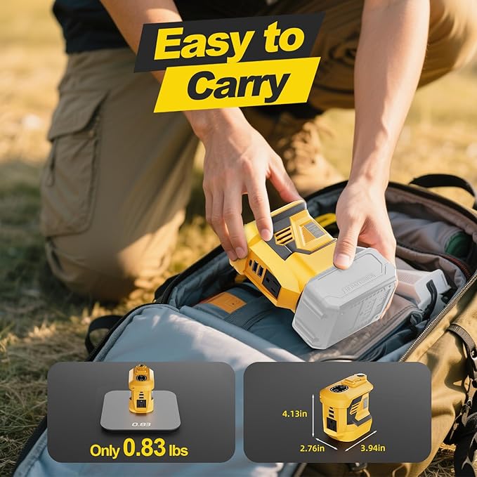 Portable Power Inverter 300WDC 20V to Ac110V-120V Powered Outlet 2 USB Ports 1 Type-C 1 Ac Outlet and Led LightCar Outdoor Camping Dedicated(No Battery-Yellow)