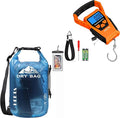HEETA Waterproof Dry Bag for Women Men (Transparent Blue 5L) Bundled with Waterproof Fish Scale Digital with Backlit LCD Display (Orange)