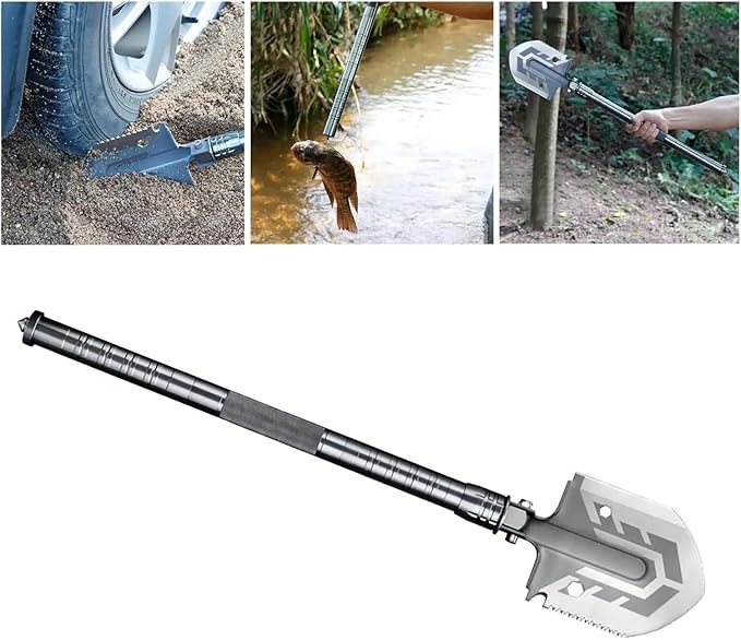 Folding Shovel Survival Multitool Multifunctional Entrenching Tool Portable Collapsible Spade Compatible with Camping Backpacking Trenching