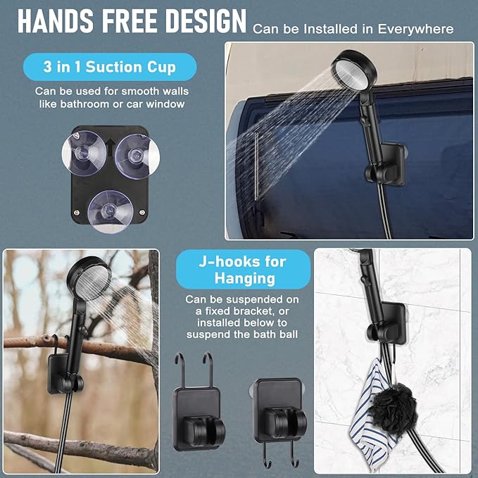 Portable Shower for Camping Essentials: 10000mAh Rechargeable Battery Powered Shower IPX8 Waterproof Camp Shower Pump 5-Speed Outdoor Shower with LED Display Camping Gifts for Men Dog Bath Hiking