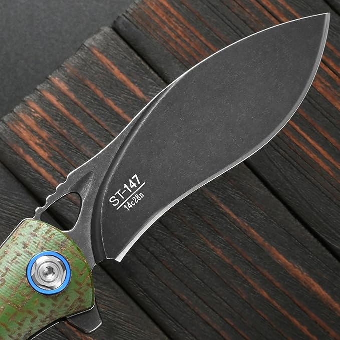 Sitivien ST147 Folding Pocket KnifeBlack Stonewashed 14C28N Steel Blade with Micarta Handle Utility Knife EDC Tool Knife for Outdoor CampingHikingHunting(Green)