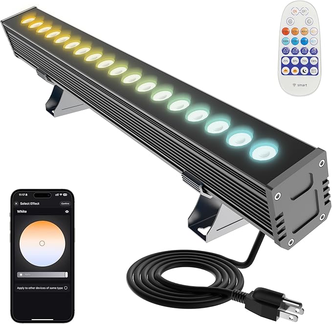 Smart LED Light Bar 20 – WiFi App &amp Remote Controlled RGB Wall Washer 2700K-6500K Tunable White 100% Dimmable IP65 Waterproof Outdoor Light Fixture Voice Control for Patio Garden Stage