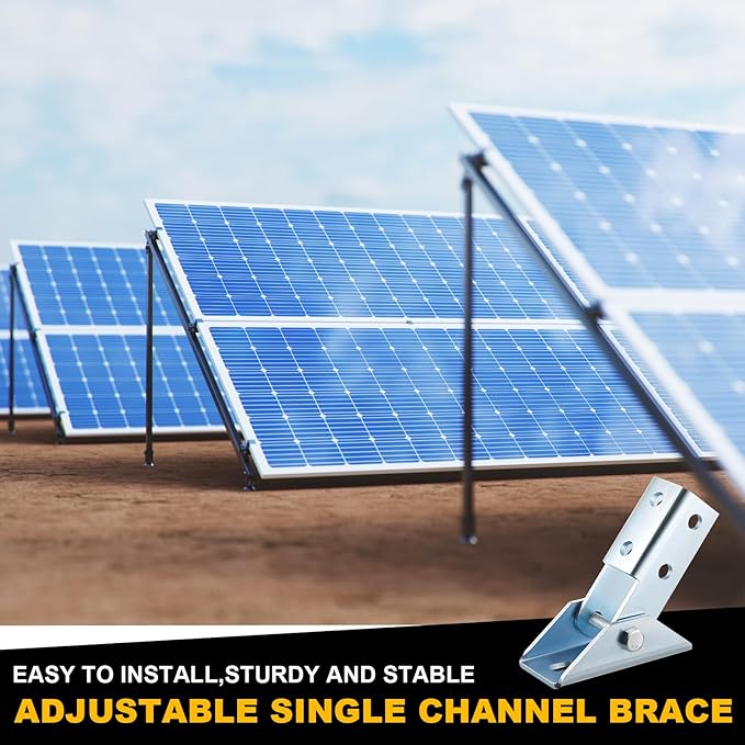 4 Pcs Adjustable Brace Fitting Fit for 1/2 Bolt in 1-5/8 Strut Channel Solar Panel Bracket Base 8 Hole Wing 180 Degree Turn Joint Connector Bracket for Mounting and Supporting Solar Panel