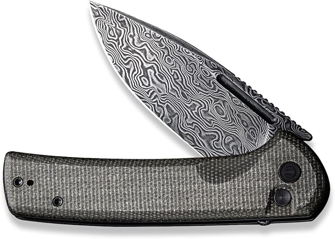 CIVIVI Pocket Knife for EDC Conspirator Button Lock Folding Knife 3.48 Damascus Blade Dark Green Micarta Handle C21006-DS1
