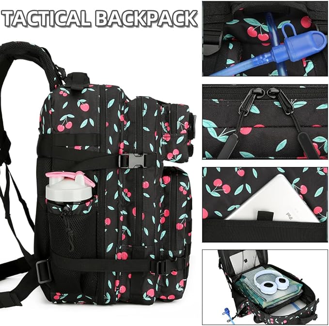 45L Military Tactical Backpacks 3 Days Assault Pack Bag Fitness Rucksack 3 Day Bug Out Bag Hiking Treeking Molle Daypack (Cherry)